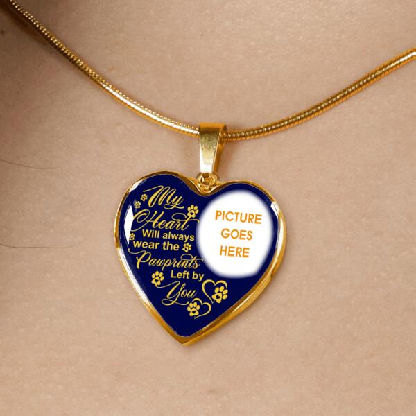 Personalized Memorial Heart Necklace My Heart Will Always Wear The Pawprints For Pet Custom Memorial Gift M355