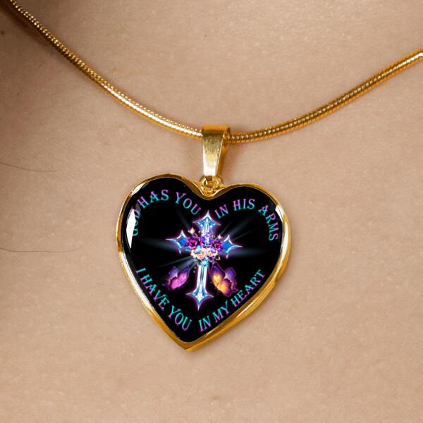 Personalized Memorial Heart Necklace Butterfly God Has You In His Arms For Mom Dad Grandma Daughter Son Custom Memorial Gift M262