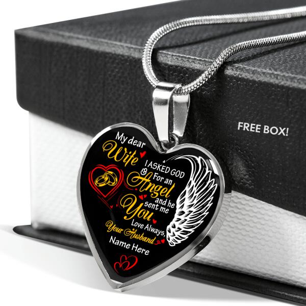 Personalized Couple Heart Necklace To My Dear Wife I Ask God For An Angel For Wife Husband Custom Family Gift F07