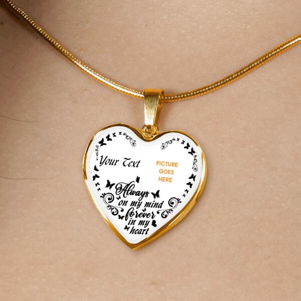 Personalized Memorial Heart Necklace Always On My Mind Forever In My Heart For Mom Dad Grandma Daughter Son Custom Memorial Gift M404