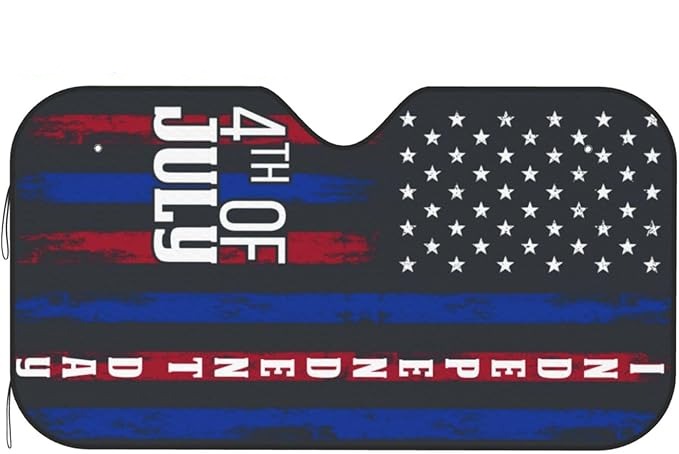 4th Of July Car Sun Shade Independence Day 4th Of July Winshield Sun Shade Black Blue