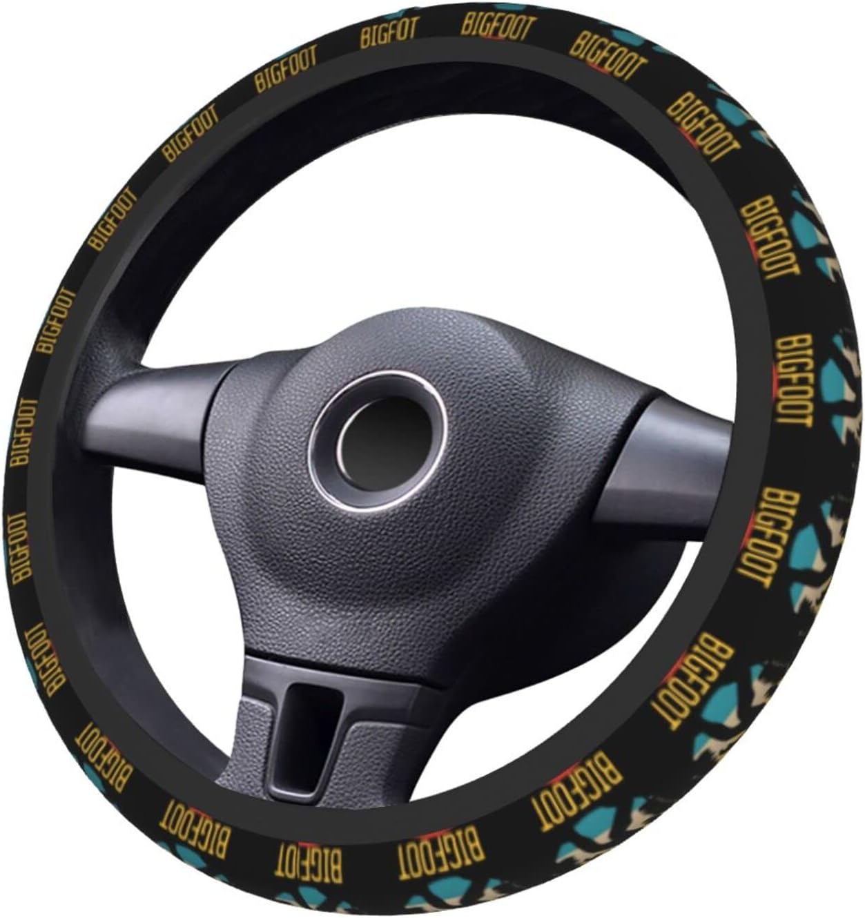 Bigfoot Steering Wheel Cover Vintage Bigfoot Walking In Forest Driving Wheel Cover Black Yellow