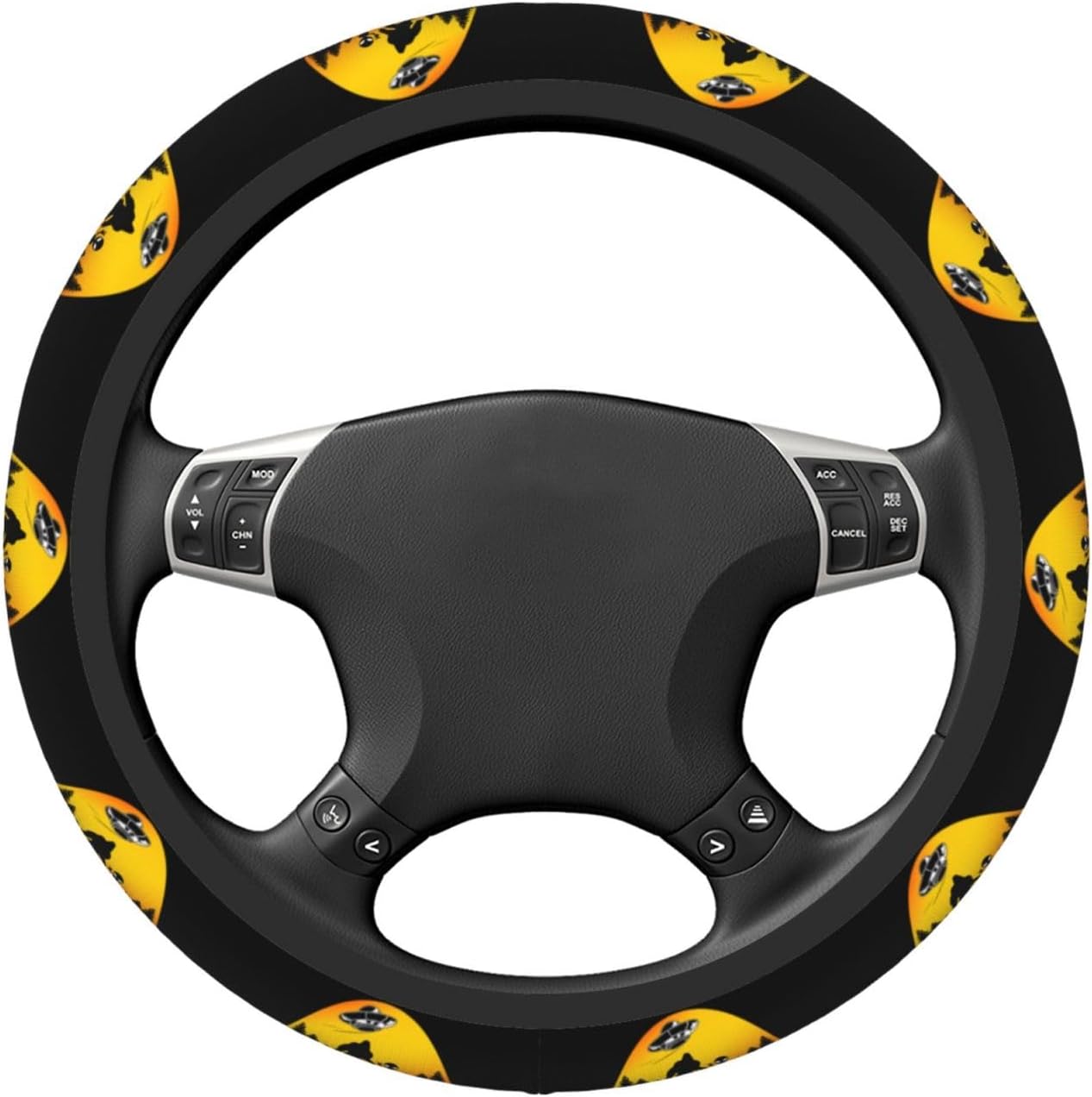 Bigfoot Steering Wheel Cover Bigfoot Walking With Alien And UFO Driving Wheel Cover Black Yellow