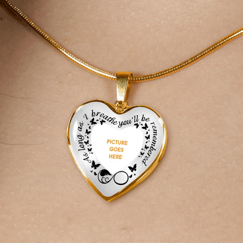 Personalized Memorial Heart Necklace As Long As I Breathe For Mom Dad Grandma Daughter Son Custom Memorial Gift M565