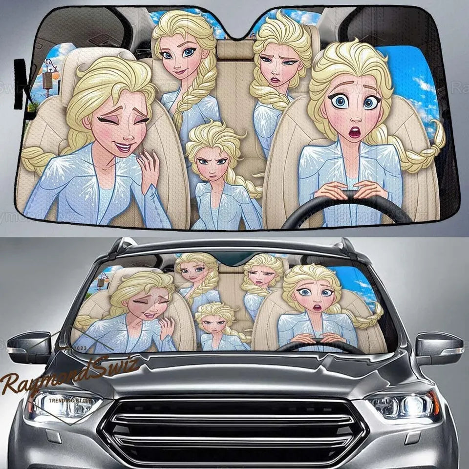 Frozen Car Sun Shade DN Frozen Elsa Pattern Winshield Sun Shade White Blue