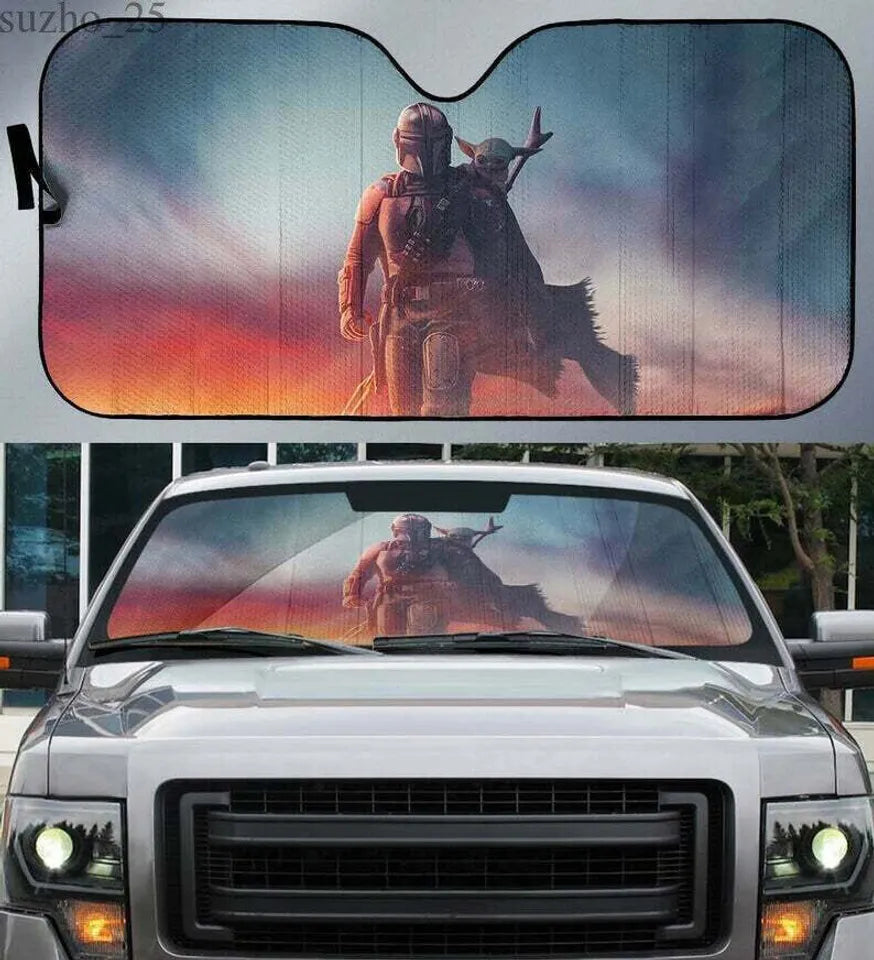 SW Car Sun Shade The Mandalorian And The Child Winshield Sun Shade Red Gray