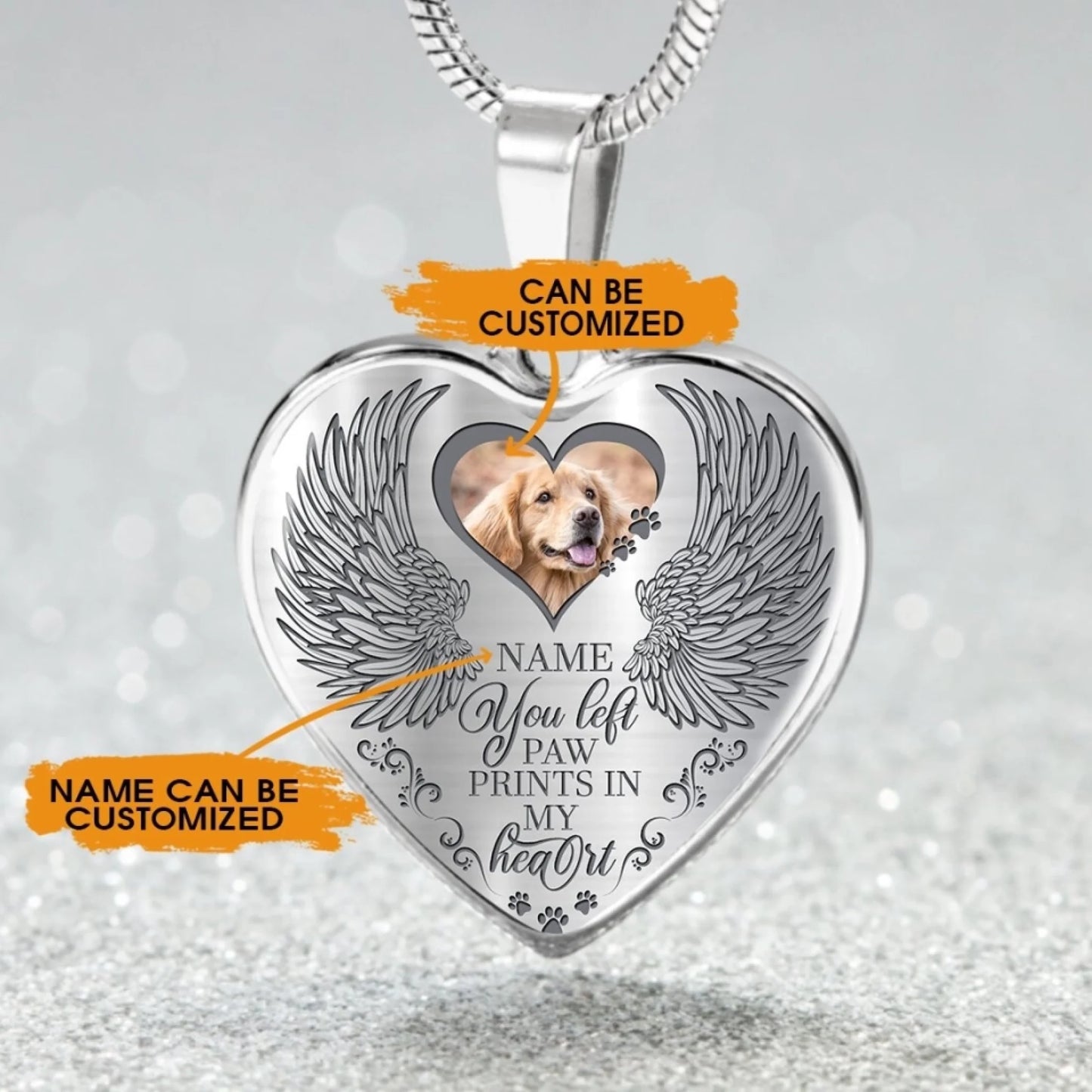 Personalized Pet Memorial Heart Necklace Paw Prints In My Heart For Pet Custom Memorial Gift M71