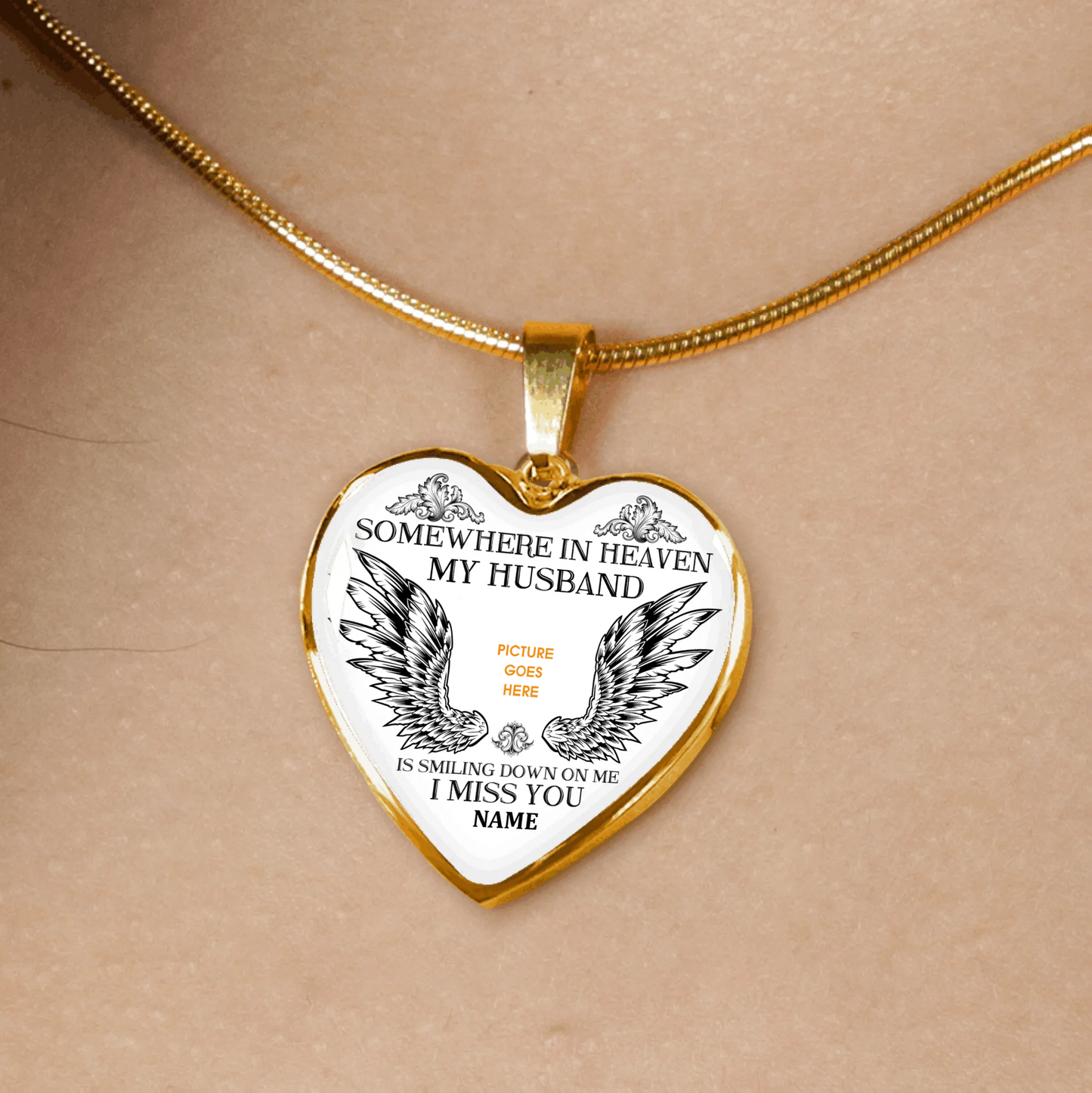 Personalized Memorial Heart Necklace Somewhere In Heaven For Husband Custom Memorial Gift M150