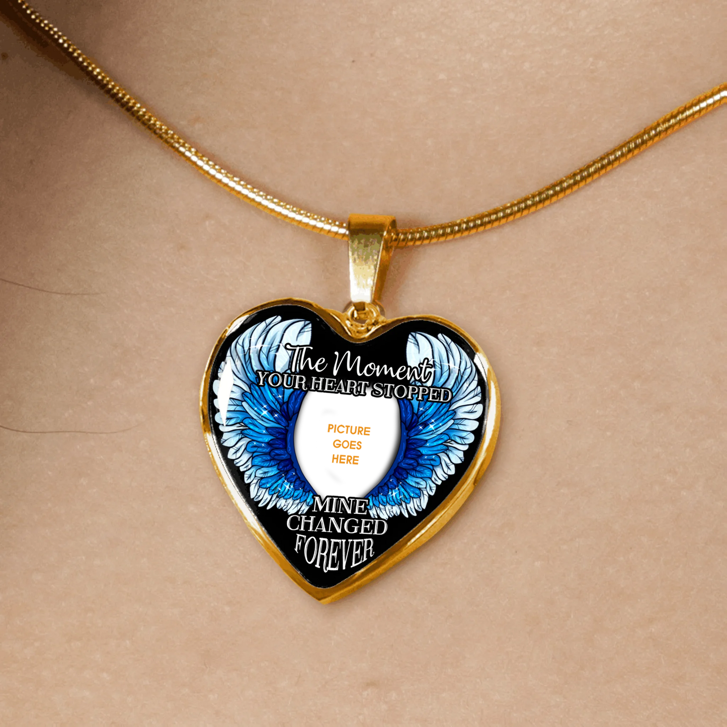 Personalized Memorial Heart Necklace The Moment Your Heart Stopped Wings For Mom Dad Grandma Daughter Son Custom Memorial Gift M157