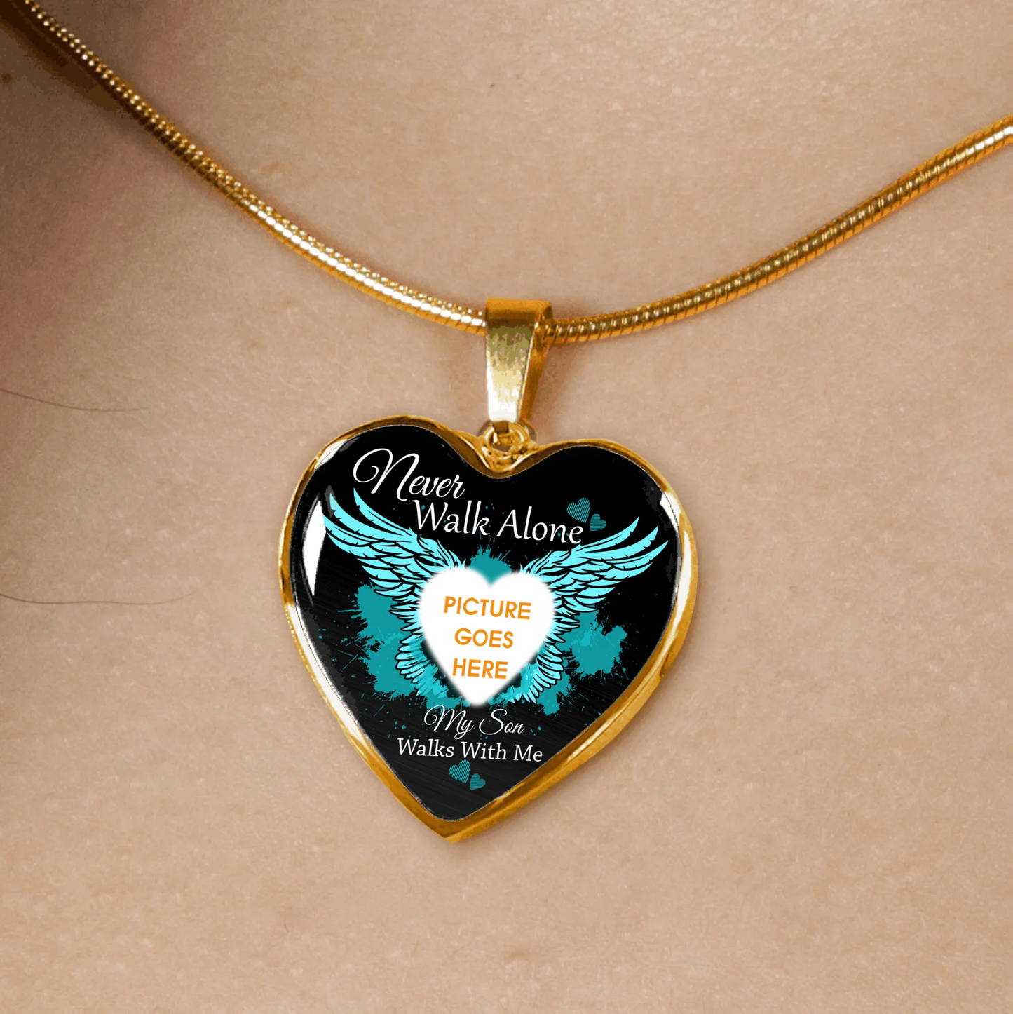 Personalized Memorial Heart Necklace Never Walk Alone Wings For Mom Dad Grandma Daughter Son Custom Memorial Gift M169