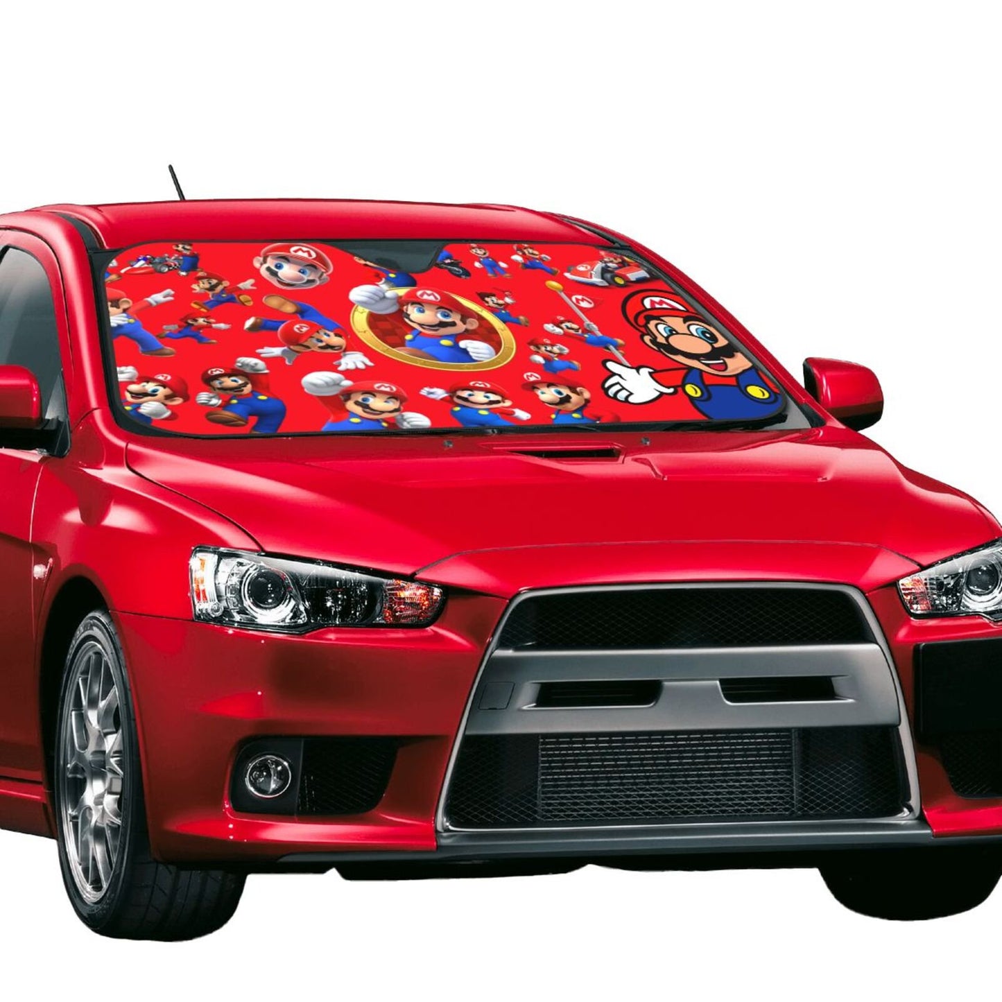 Mario Car Sun Shade Mario All Poses Pattern Winshield Sun Shade Red