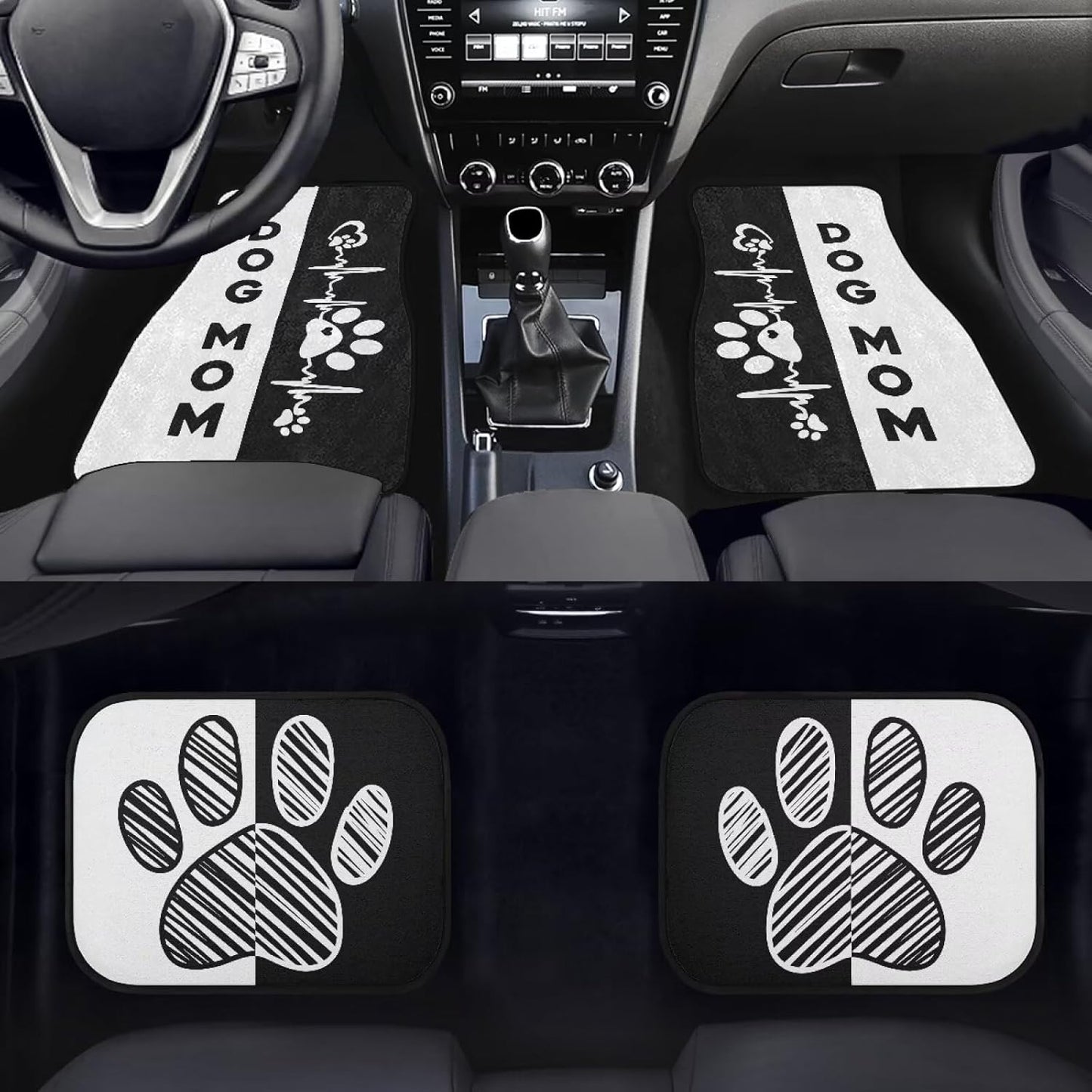 Dog Car Floor Mats Funny Dog Mom Pawprints Heart Beat Pattern Car Mats