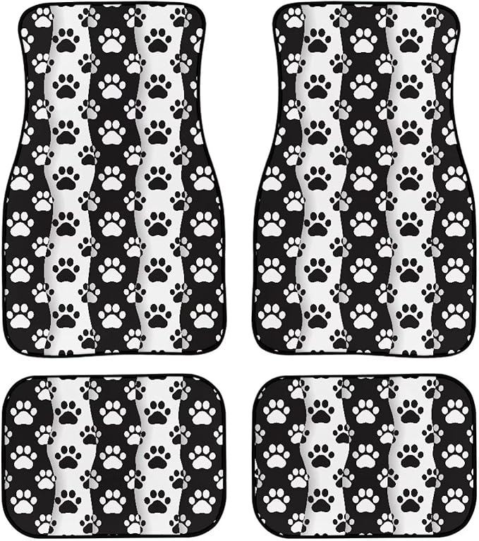 Dog Car Floor Mats Dog Pawprints Black And White Pattern Car Mats