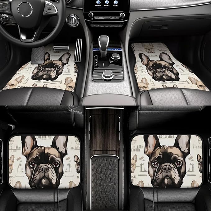 Dog Car Floor Mats Cute French Pull Dog Faces Pattern Car Mats