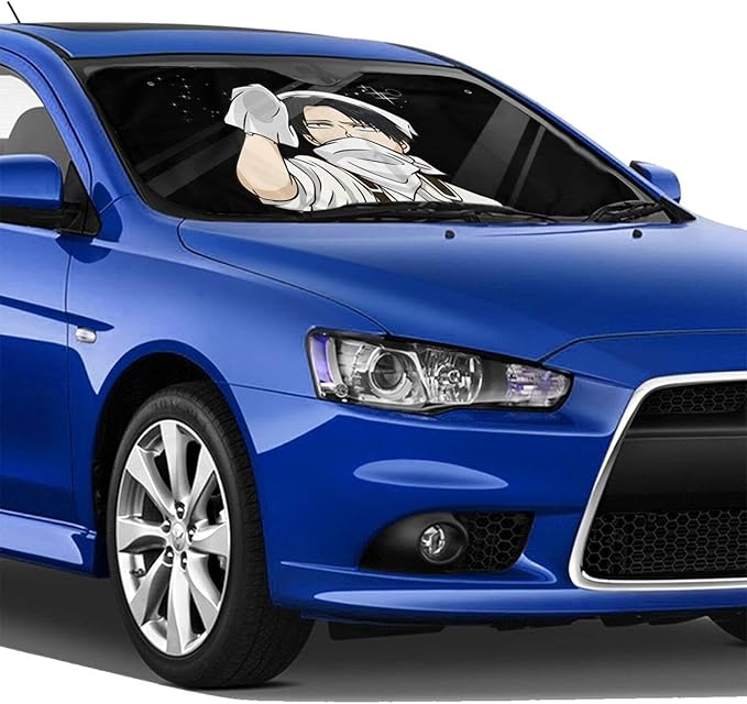 Attack On Titan Car Sun Shade Levi Ackerman Cleaning The Glass Winshield Sun Shade Black White