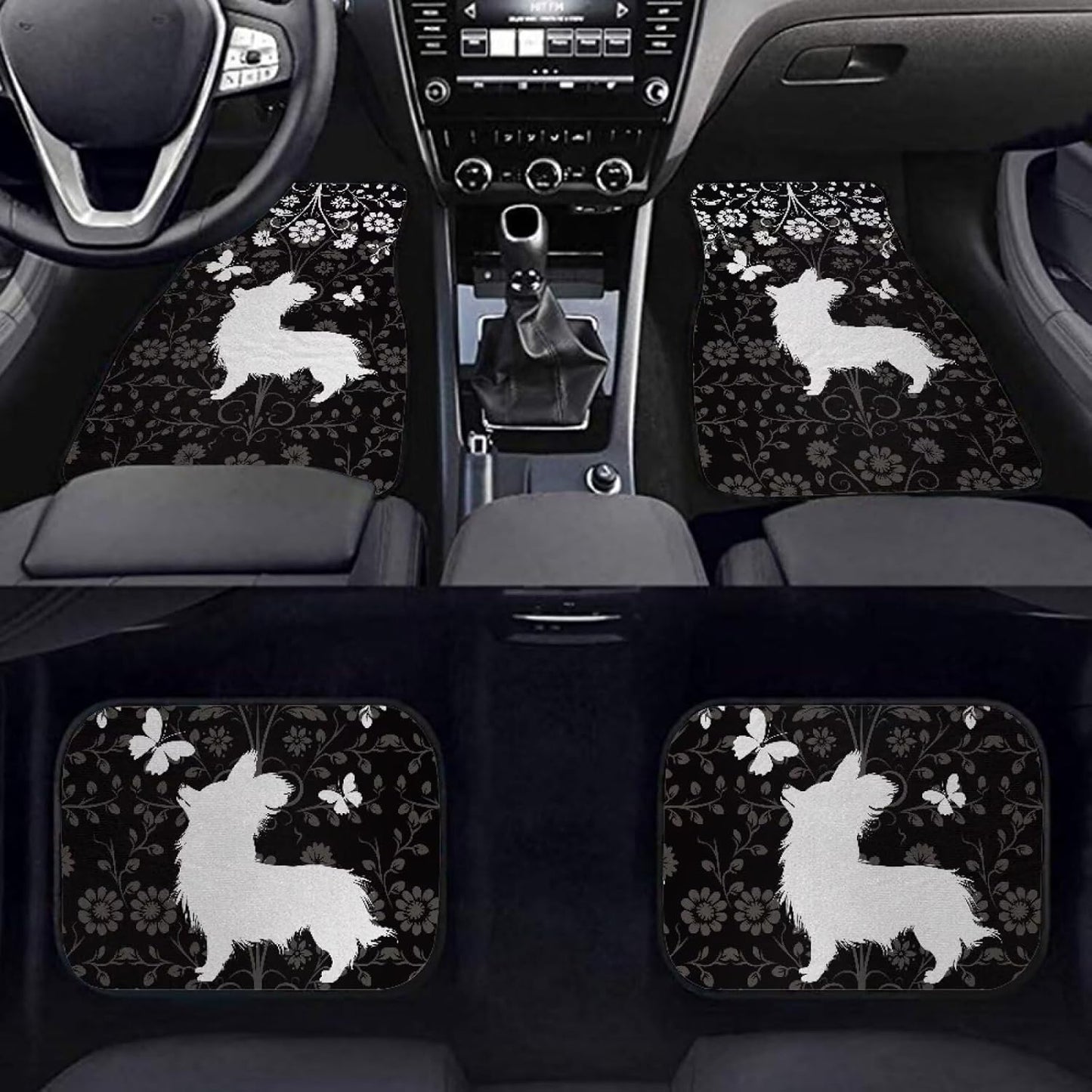 Dog Car Floor Mats Cute Dog Silhouette Floral Butterfly Pattern Car Mats
