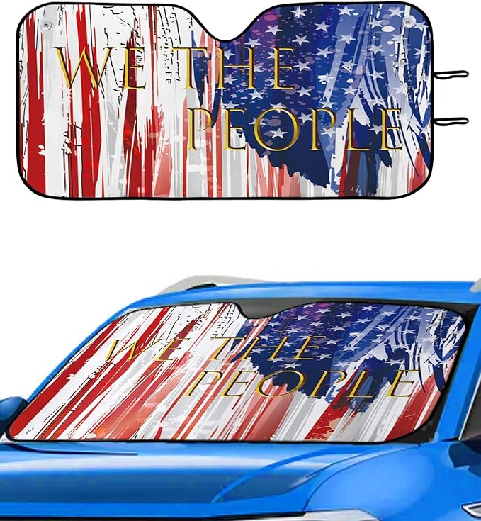 4th Of July Car Sun Shade We The People American Flag Winshield Sun Shade Red Blue