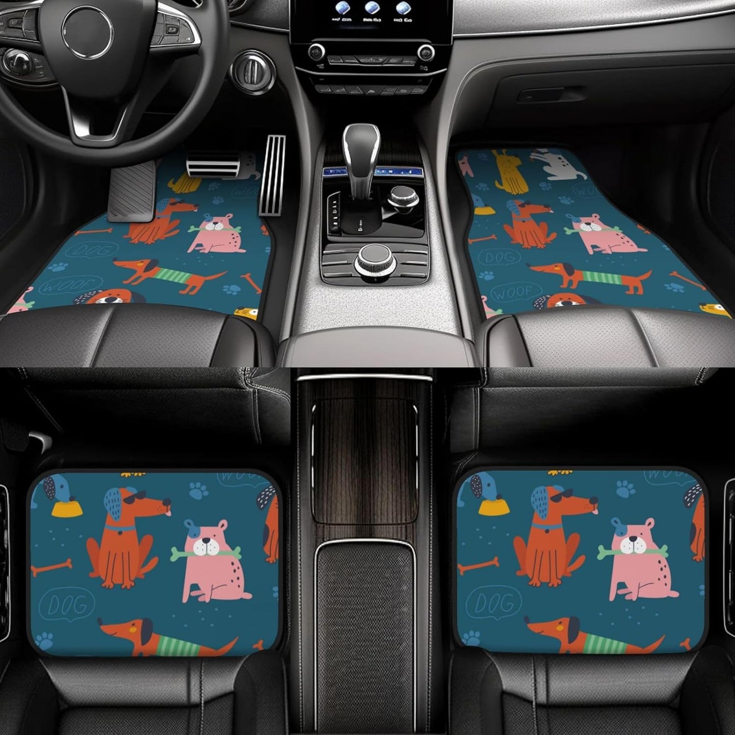 Dog Car Floor Mats Cute Funny Cartoon Dog Woof Pattern Car Mats