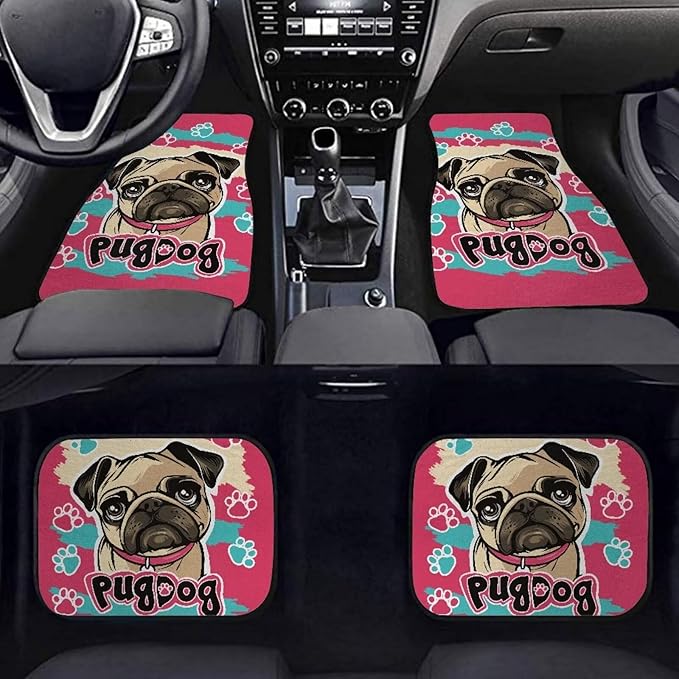 Dog Car Floor Mats Cute Cartoon Pug Dog Pink Blue Car Mats