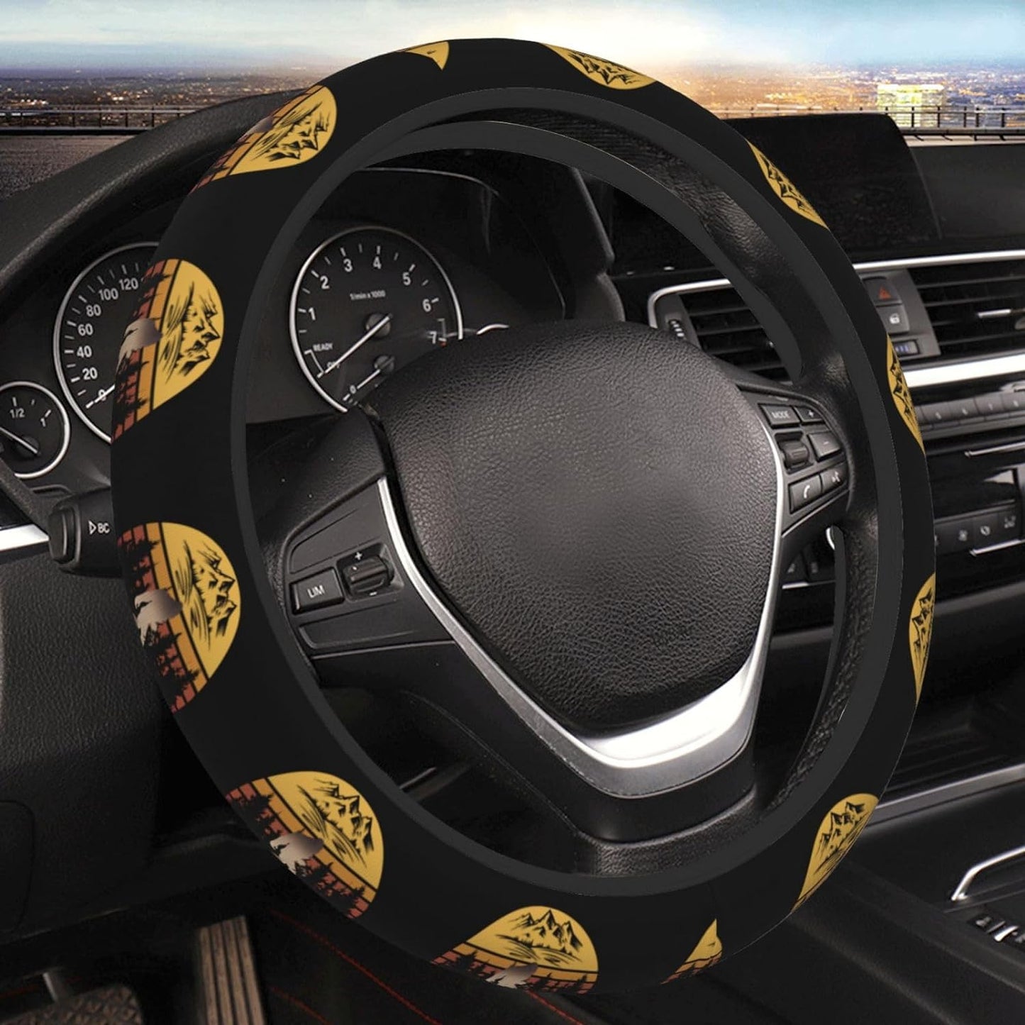 Bigfoot Steering Wheel Cover Vintage Retro Bigfoot Pattern Driving Wheel Cover Black Yellow