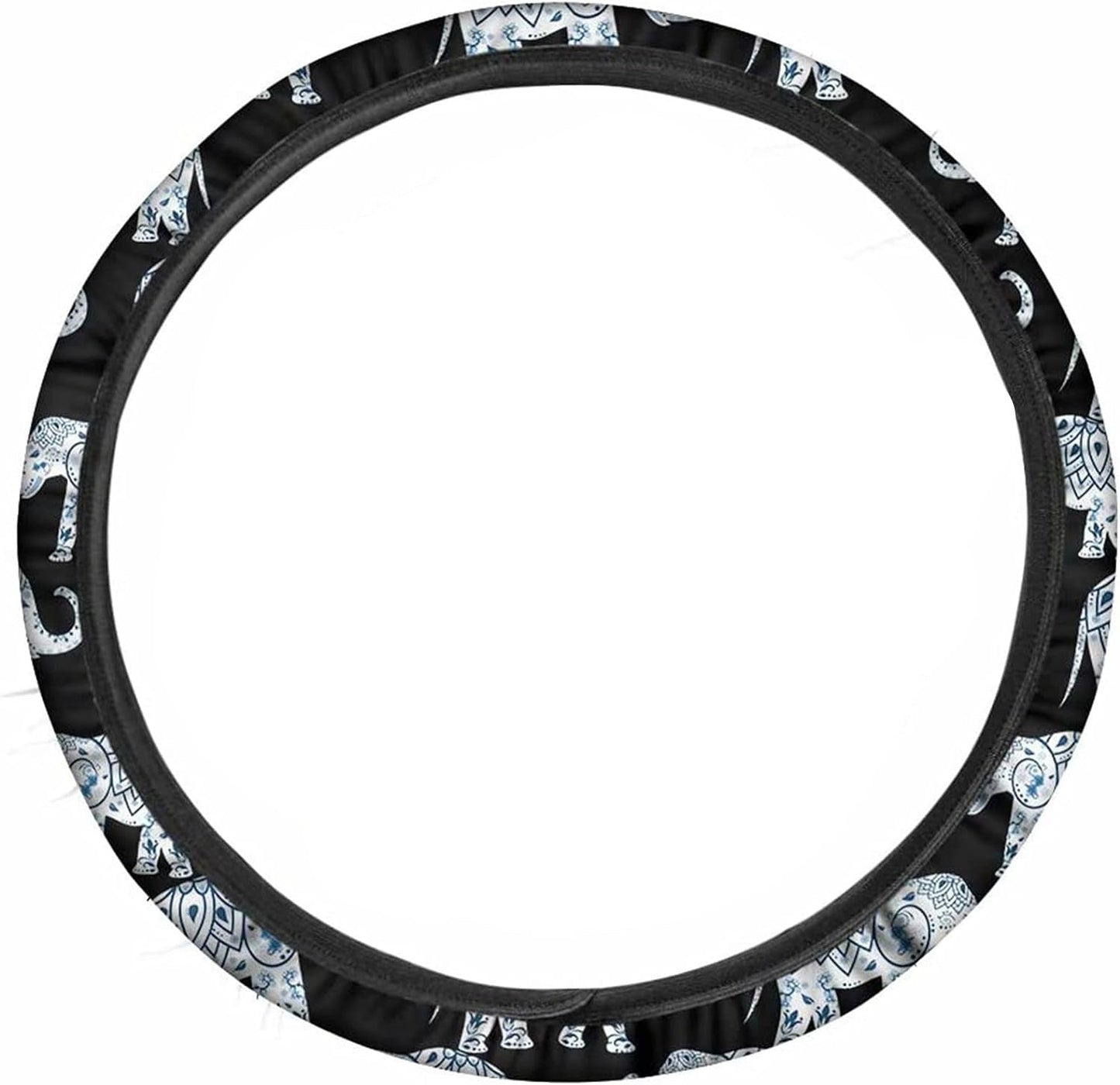 Native America Steering Wheel Cover Native American Tribal Elephant Driving Wheel Cover Black White