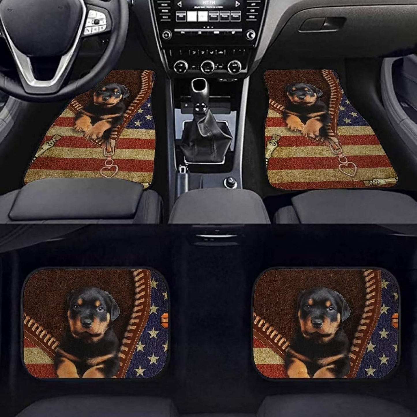 Dog Car Floor Mats Cute Rottweiler Dog American Flag Zipper Pattern Car Mats