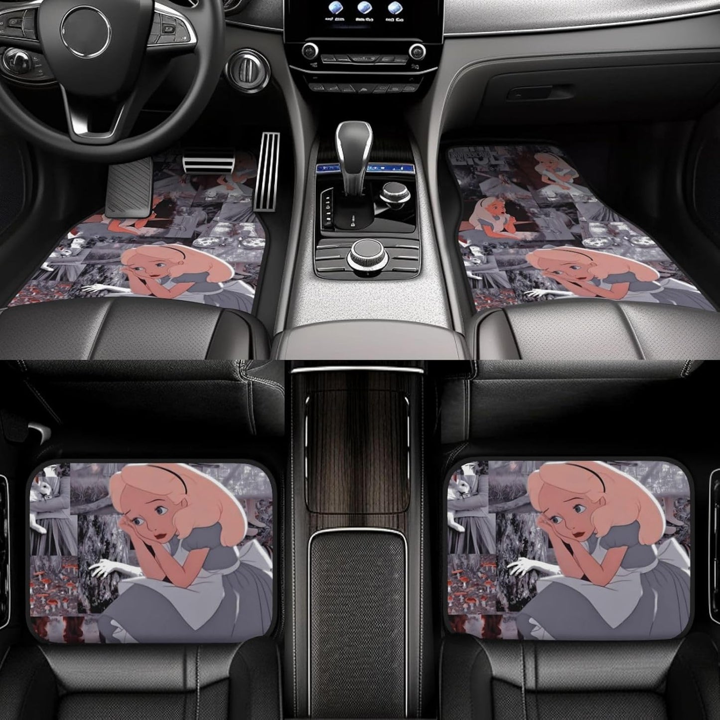 Alice In Wonderland Car Mats Alice In Wonderland Scene Pattern Car Floor Mats Black Gray