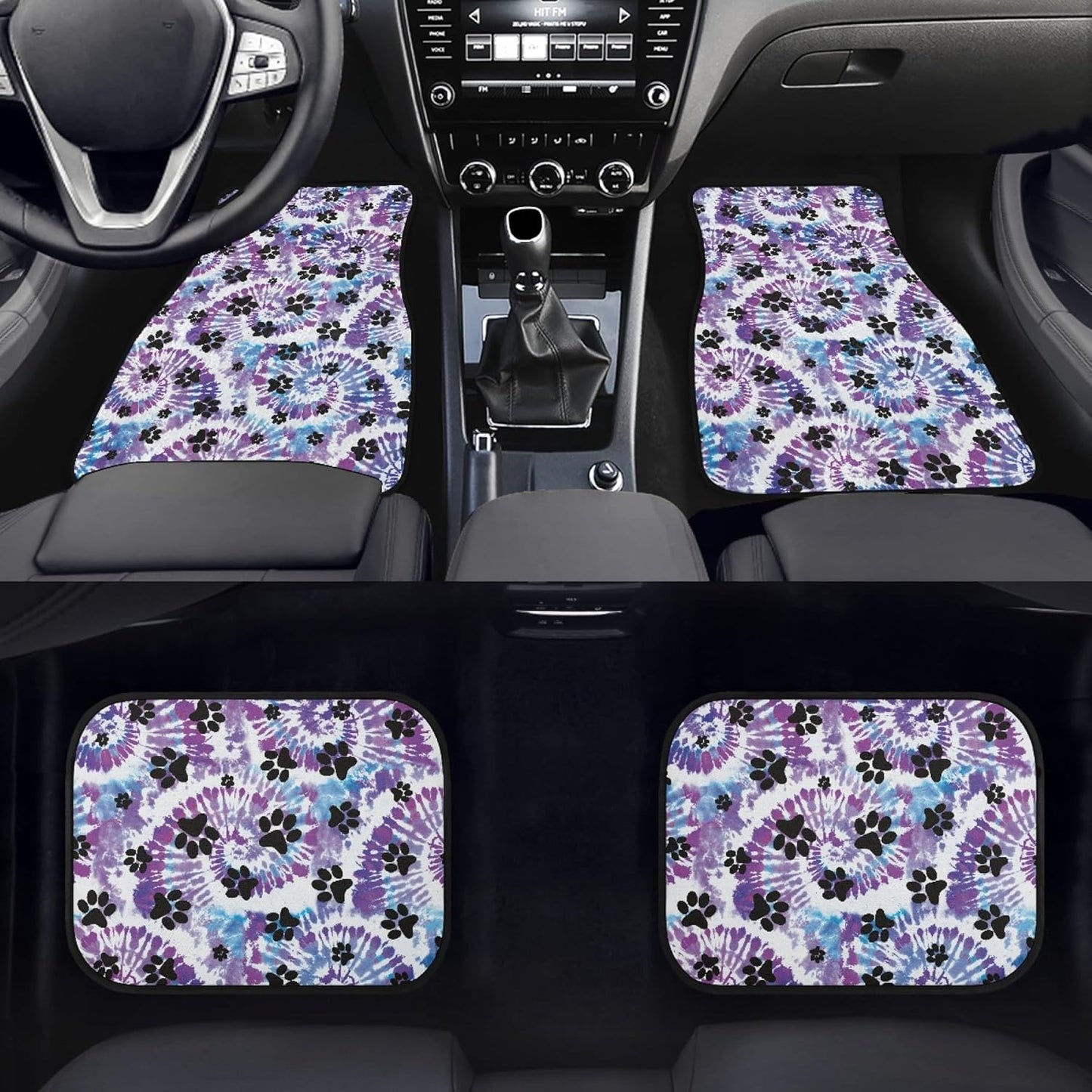 Dog Car Floor Mats Dog Pawprints Tie Dye Pattern Purple Car Mats