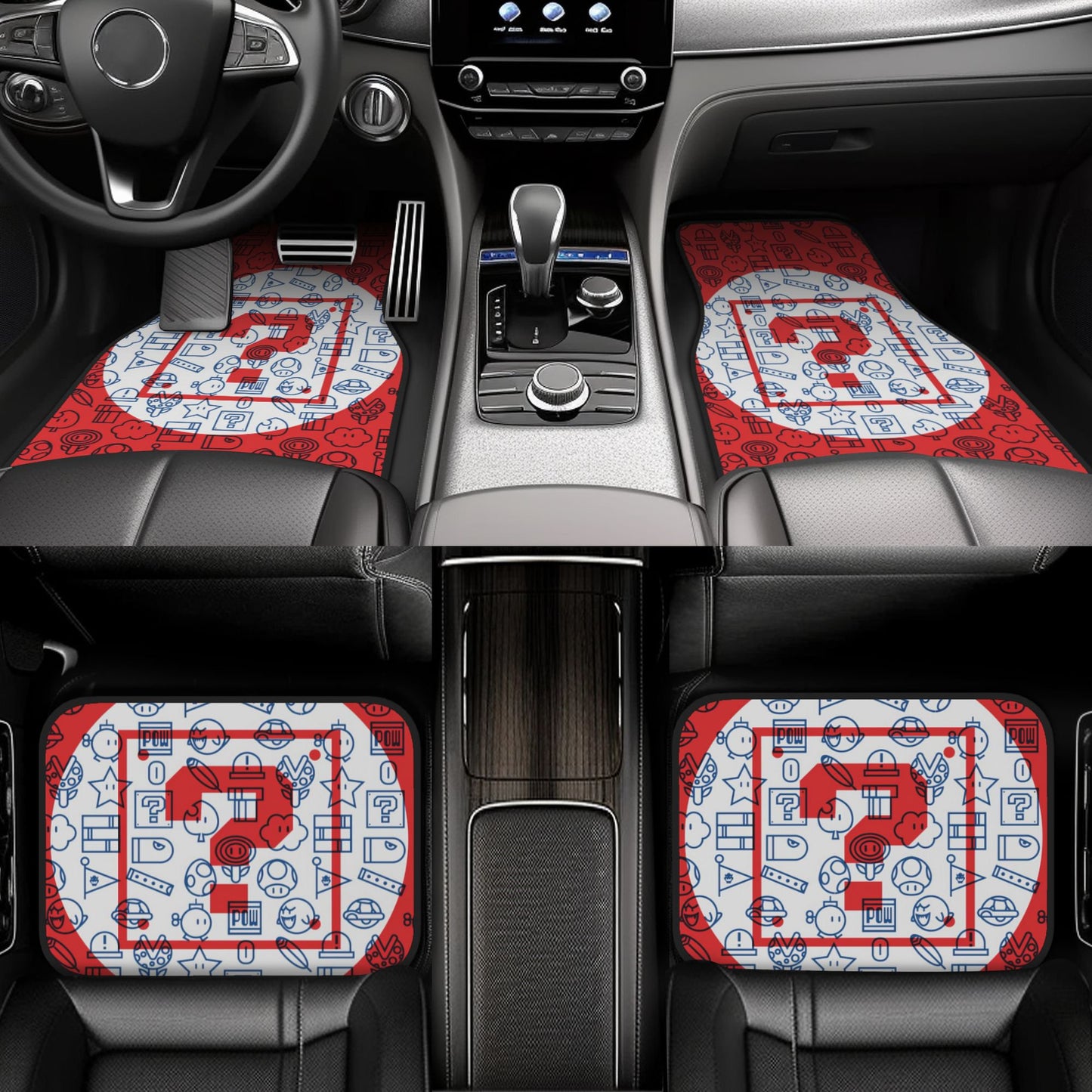 Mario Car Mats Mario Game Items Question Box Pattern Graphic Car Floor Mats White Red