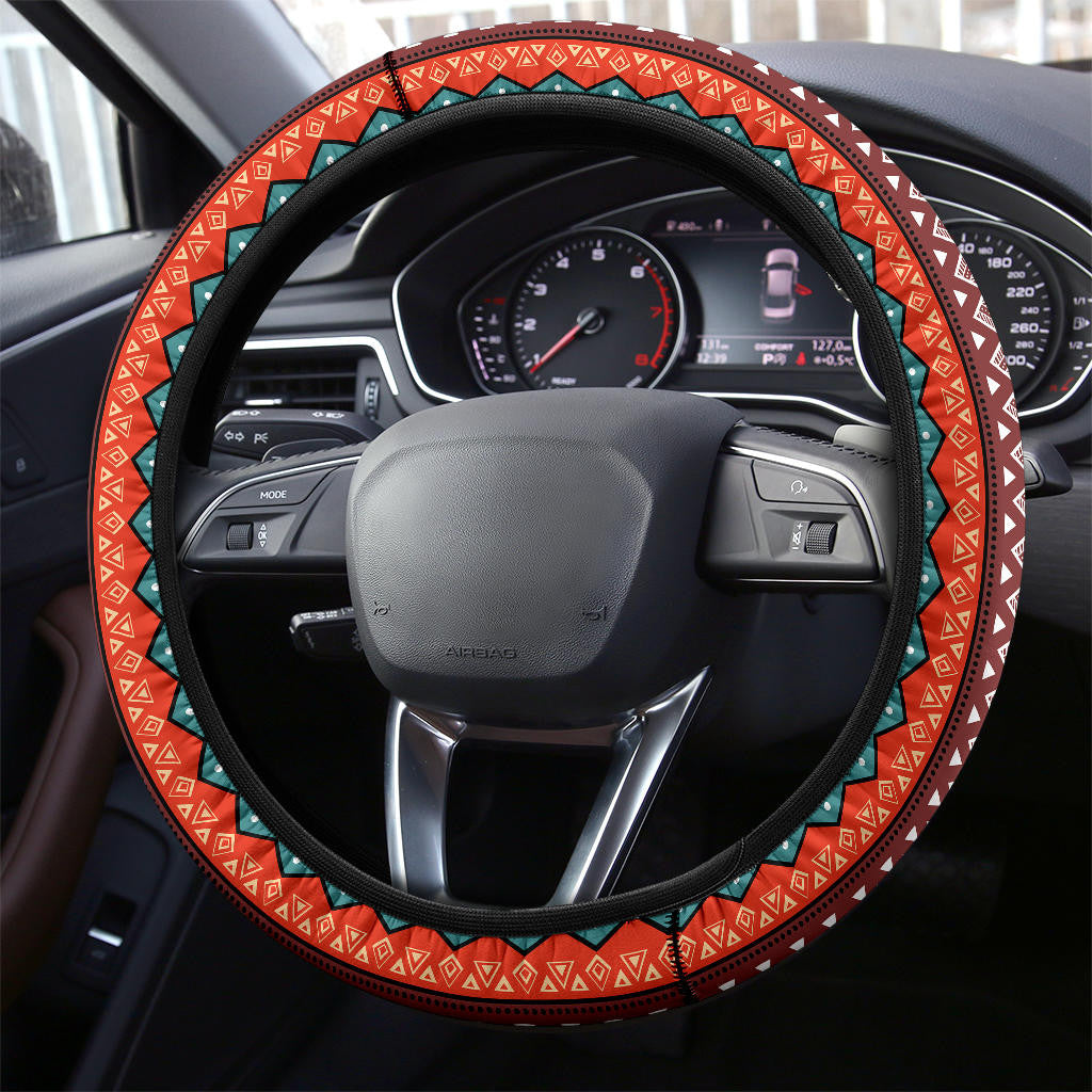 Native America Steering Wheel Cover Native American Tribal Abstract Pattern Driving Wheel Cover Red