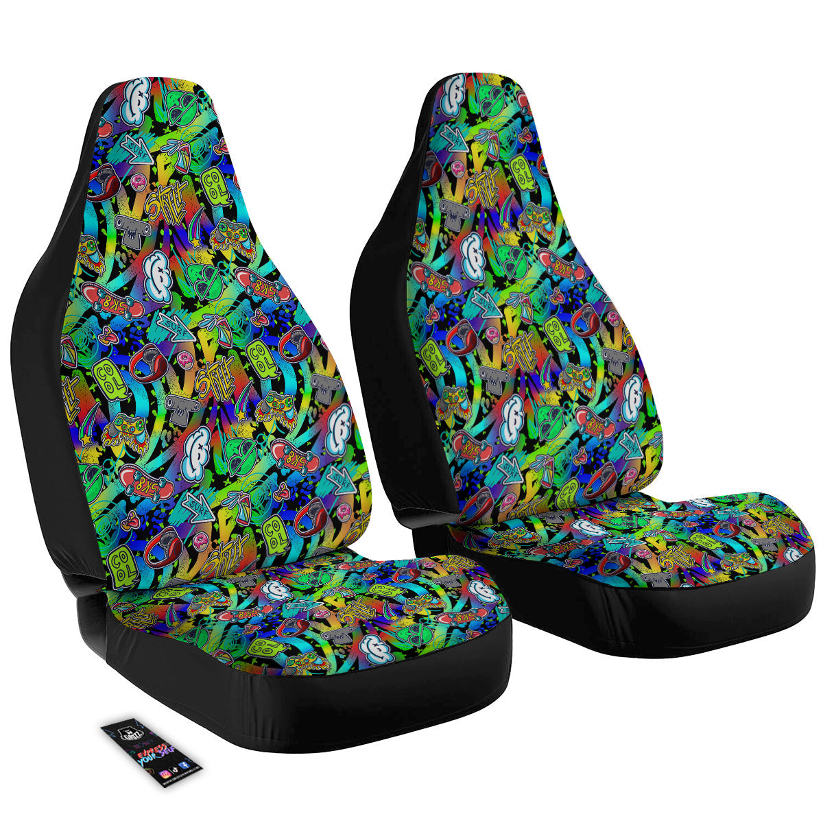 Alien Car Seat Covers Abstract Alien Graffiti Doodle Pattern Seat Covers Colorful