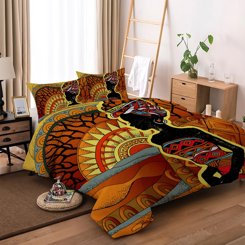 Africa Americans Bedding Set Africa Americans Women Silhouette Duvet Covers Brown Unique Gift