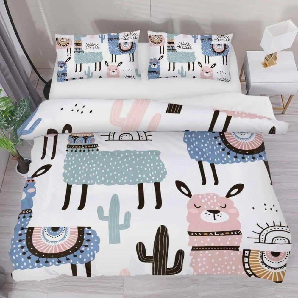 Llama Bedding Set Alpaca Llama And Cactus Duvet Covers White Unique Gift