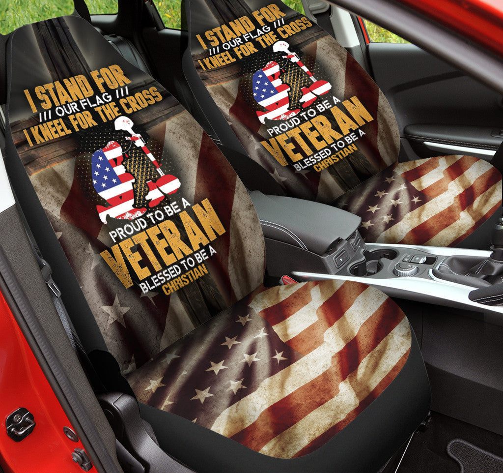 Veteran Car Seat Covers I Stand For Our Flag Seat Covers Brown