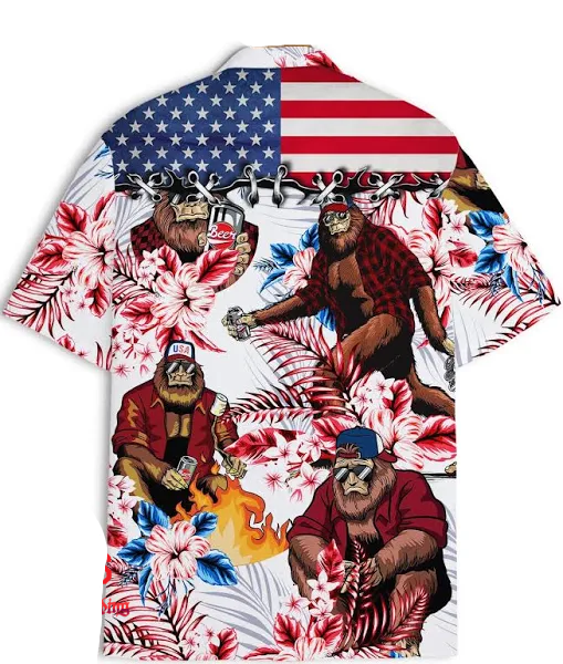 Bigfoot Hawaii Shirt Bigfoot Beer American Flag Flower Pattern Hawaiian Shirt Colorful Unisex