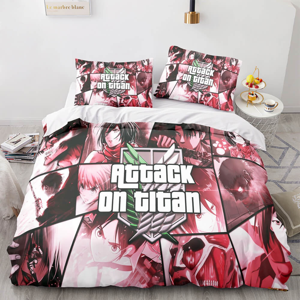 Attack On Titan Bedding Set Attack On Titan Game Style Duvet Covers Red Unique Gift