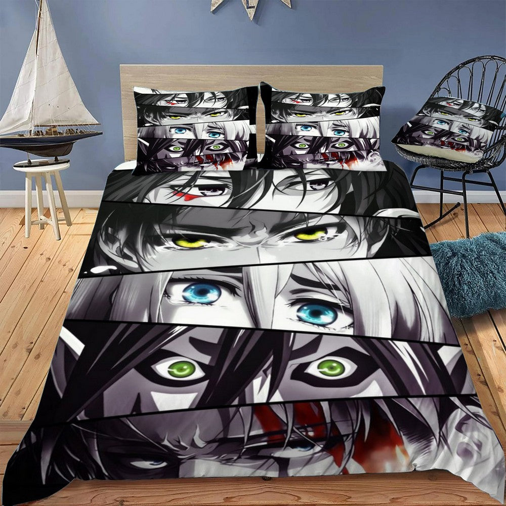 Attack On Titan Bedding Set Attack On Titan Characters Eyes Duvet Covers Black White Unique Gift