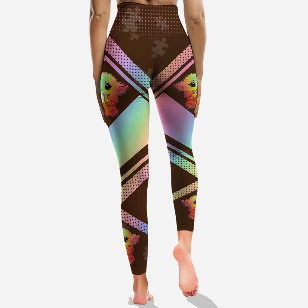 SW Leggings Baby Yoda With Puzzle Pieces Pattern High Waisted Legging Brown For Women