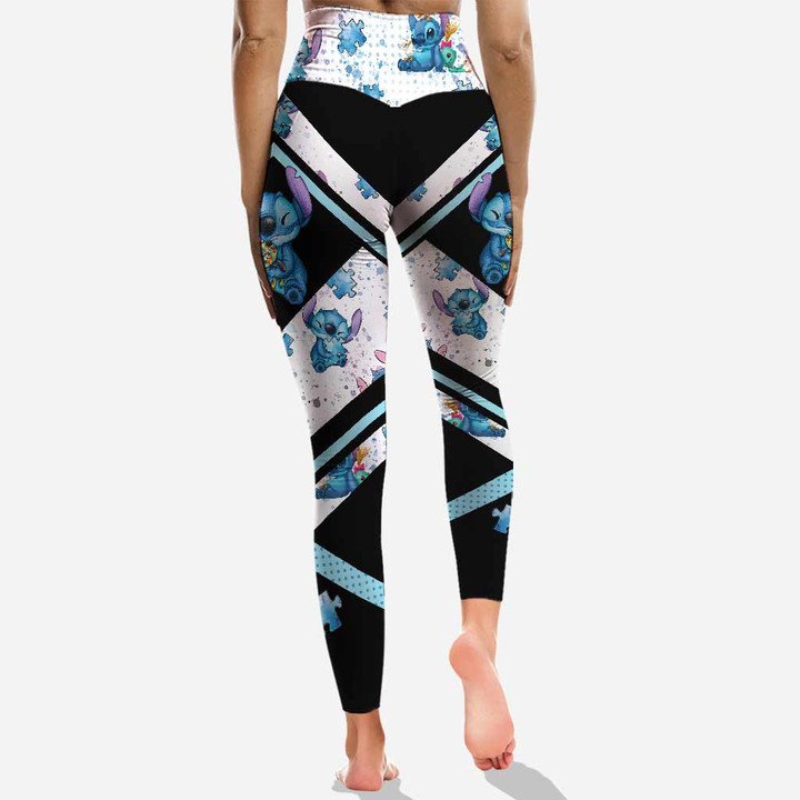 Stitch Leggings Stitch And Puzzle Pieces Pattern High Waisted Legging Black Blue For Women