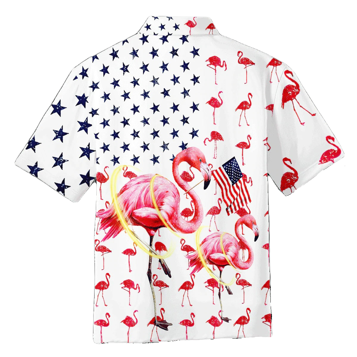 Flamingo Hawaii Shirt Flamingo American Flag Pattern Hawaiian Shirt White Pink Unisex