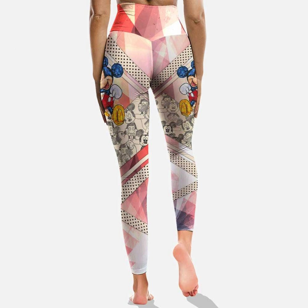 MM Leggings Drawing MM Geometric Pattern High Waisted Legging Pink For Women