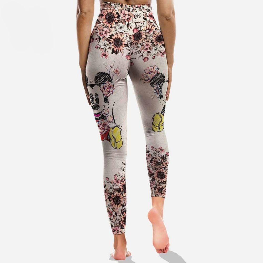 MM Leggings Sitting MM Flowers Pattern High Waisted Legging Gray For Women