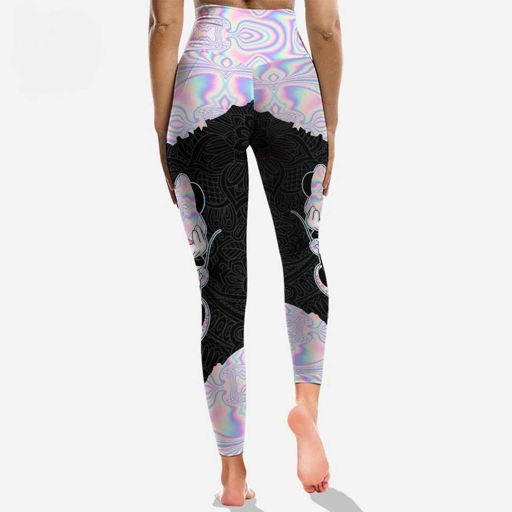 Minnie Leggings Shy Hiding Face Minnie Gradiant Color High Waisted Legging Black Purple For Women