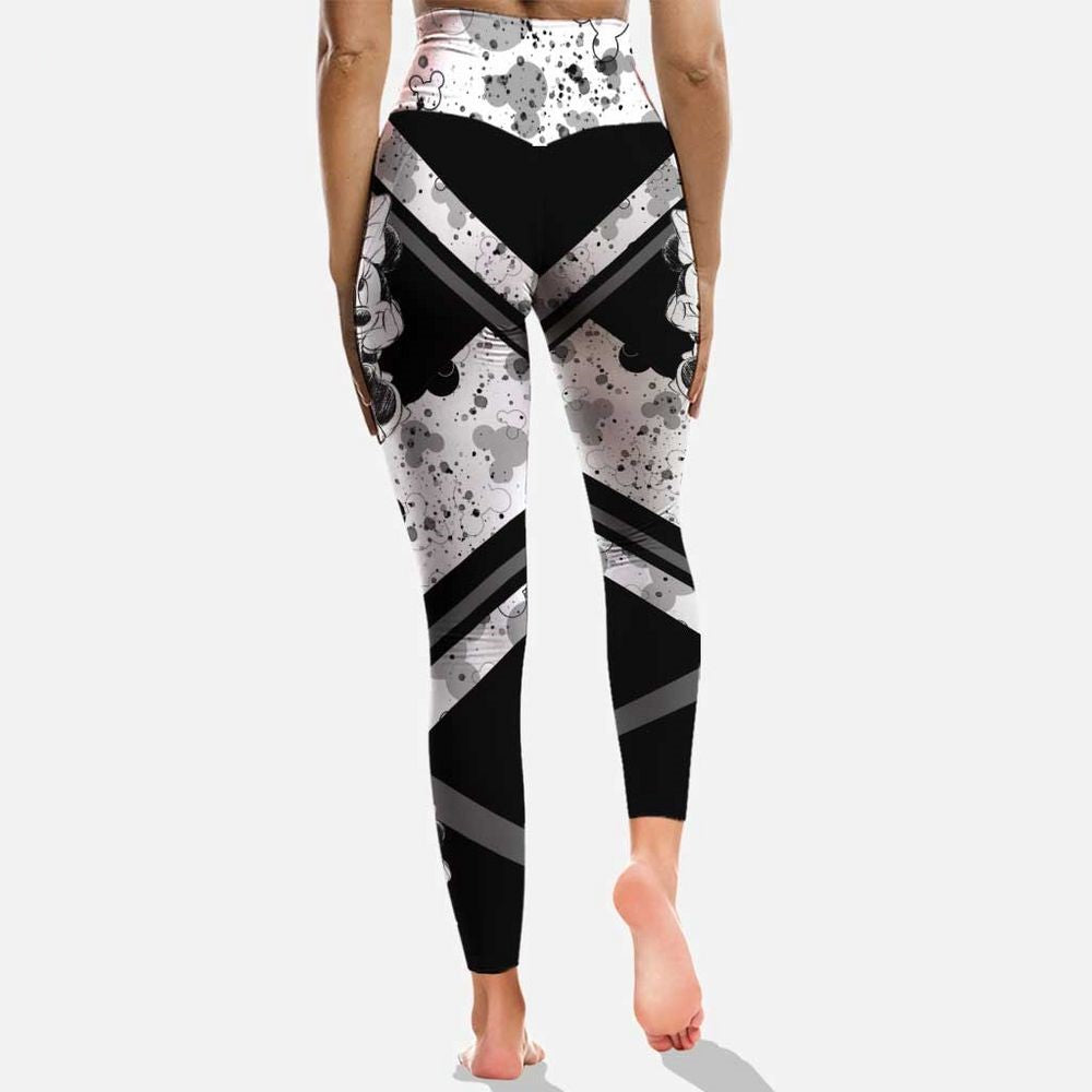 Minnie Leggings Minnie Head Pattern Character Graphic High Waisted Legging Black White For Women