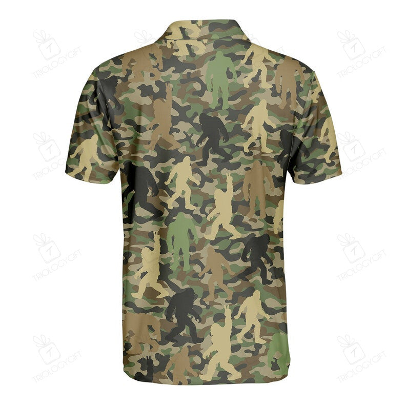 Bigfoot Polo Shirt Bigfoot Sasquatch Camoflage Pattern Polo Tees Green