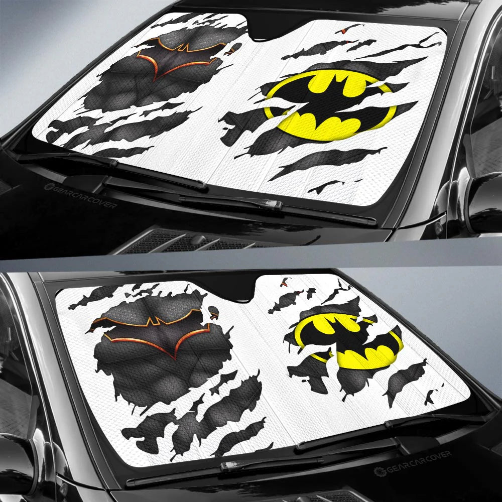 Batman Car Sun Shade Batman Uniform And Symbols Winshield Sun Shade Black White