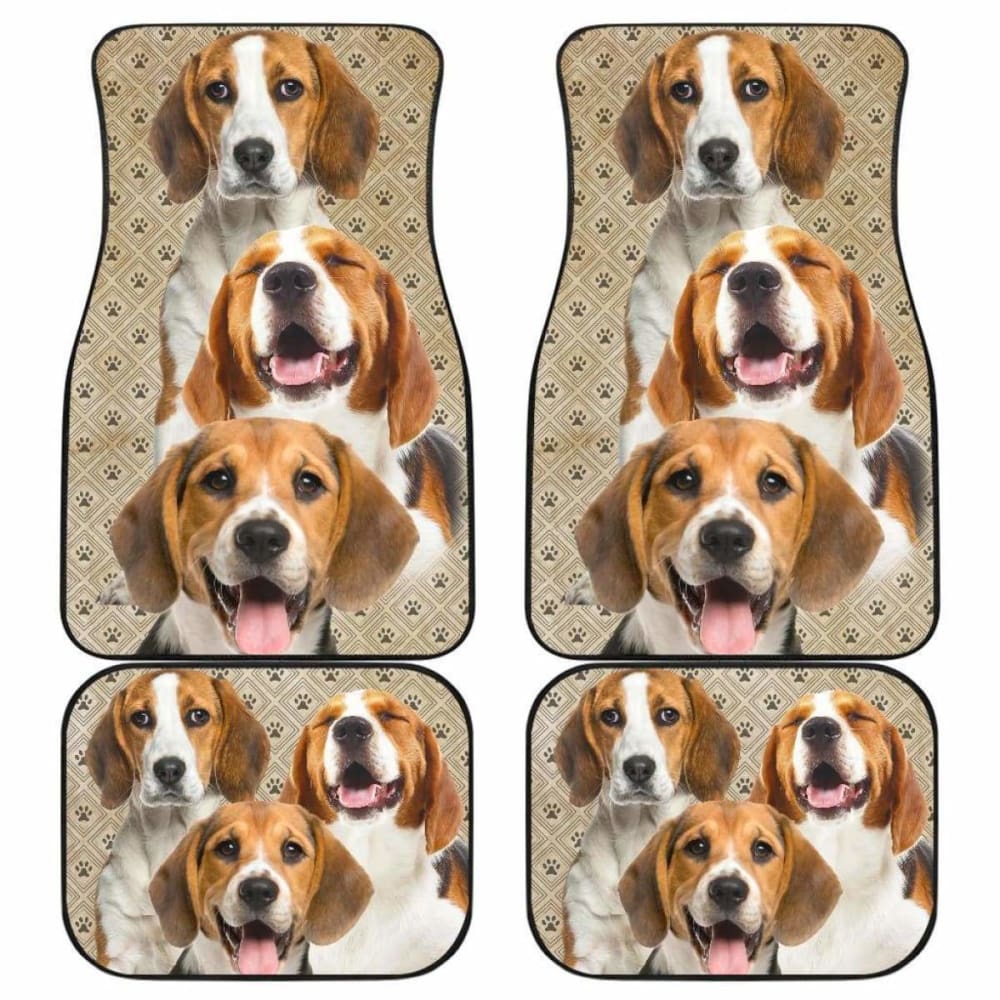 Dog Car Floor Mats Funny Face Beagle Dog Pawprints Pattern Car Mats
