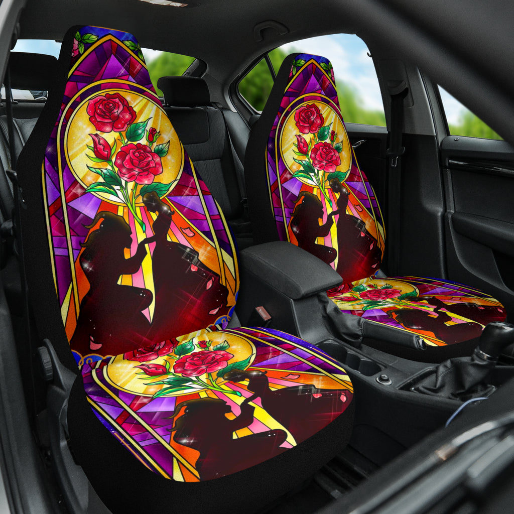Beauty And The Beast Car Seat Covers DN Beauty The Beast Silhouette Rose Stained Glass Seat Covers Colorful