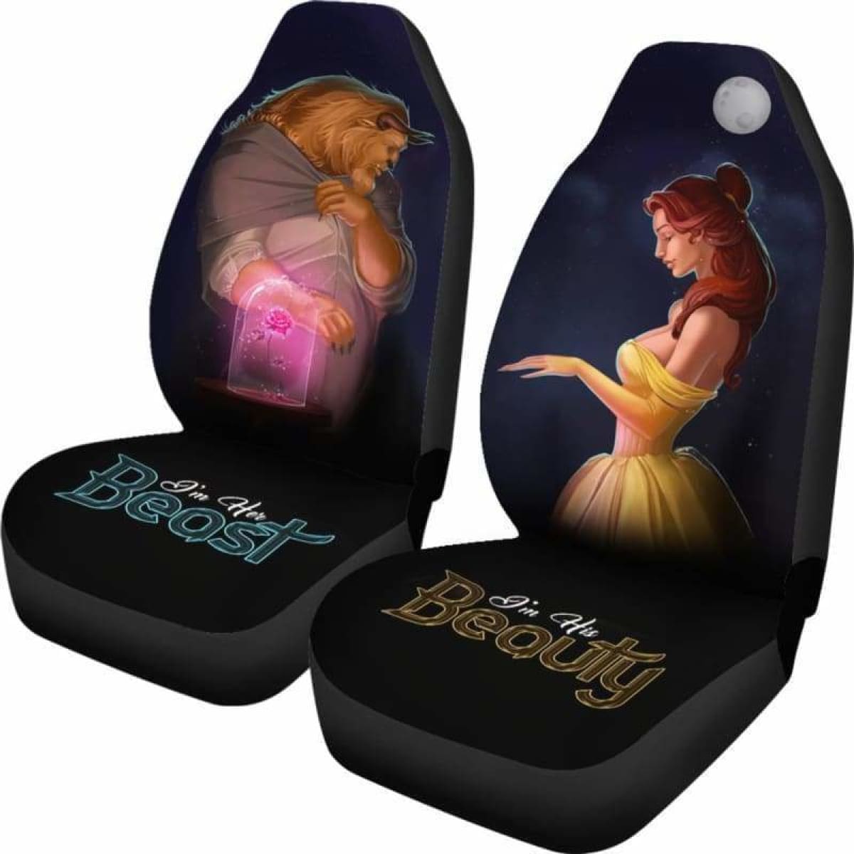 Beauty And The Beast Car Seat Covers DN I'm His Beauty I'm Her Beast Seat Covers Black