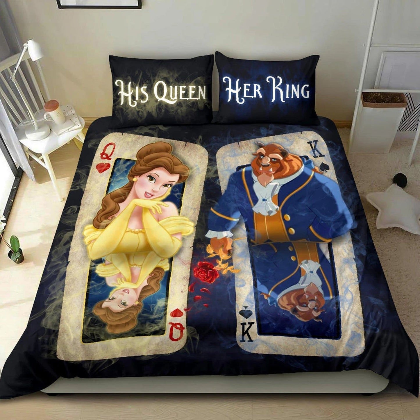 Beauty And The Beast Bedding Set Belle And The Beast His Queen Her King Duvet Covers Blue Unique Gift